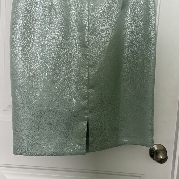 KM Collections Milla Bell Dress Sz 16 Wedding Formal Mint Green Silver Metallic - Picture 10 of 11